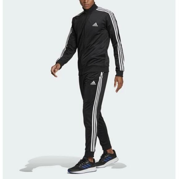 Adidas Men's Black White Essentials 3-Stripes Classic Track Suit Size L - Picture 1 of 11